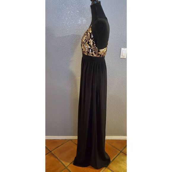 Lovers + Friends Good As Gold Black & Gold Sequin Open Back Maxi Dress Women’s M - Picture 11 of 16
